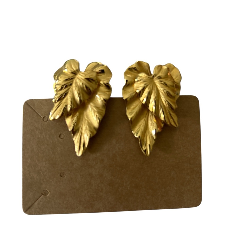 Monet Gold Tone Double Leaf Clip On Earrings